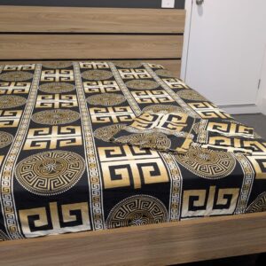 Black and Golden print fitted double bedsheet set